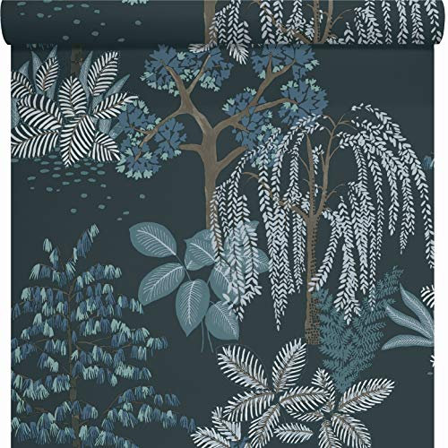 LUTECE Papier Peint Jardin Zen Japonais | Marine, Fond Bleu | Vinyle sur Intissé | 11191311 | Chambre, Salon, Couloir, Séjour