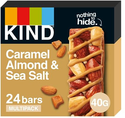 KIND Bars, Gluten Free Snack Bars, Caramel Almond & Sea Salt, High Fibre, Healthy Snack, No Artificial Colours, Flavours or Preservatives, Multipack 24 x 40g