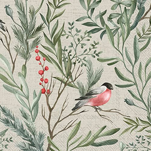 IHR Ideal Home Range - Papierservietten WINTER GREENS cream 20 St. Cocktail-Servietten 25 cm x 25 cm