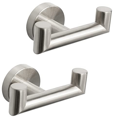 NearMoon Doppelter Handtuchhaken für Badezimmer, SUS304 Edelstahl, robust, doppelter Kleiderhaken für Badezimmer, Wohnzimmer, Küche, Wandmontage, 2 Stück (gebürstetes Nickel)