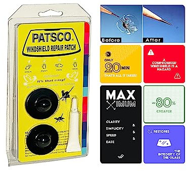 Patsco Windschutzscheiben-Reparaturset, einfach flicken! Auto-Glasreparatur von Steinsplittern oder Bullseyes.