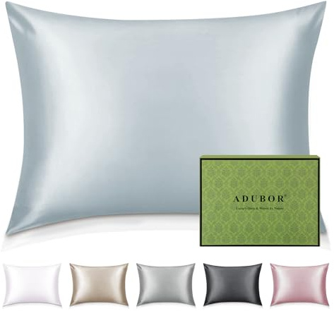 Adubor 100% Seidenkissenbezug 40x60cm für Haar und Haut, mit verstecktem Reißverschluss, beide Seiten, 23 Momme Seide, Fadenzahl 900 (Silbergrau, 1 Stück)