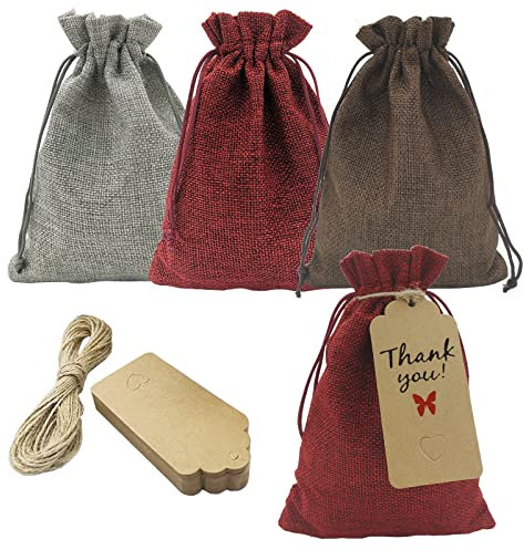 DUGYIRS 30 Stück Jutesäckchen,Jutebeutel mit Kordelzug 13cm x 18cm,Leinensäckchen,Klein Party Geschenktüten,Schmuckbeutel,Basteltaschen für Geburtstag Hochzeit Feiertagsfeier (3 Farben)