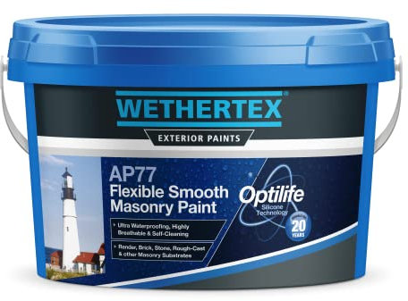 Wethertex AP77 Flexible Smooth Masonry Paint- High Performance Multi Surface Protection - Waterproof & Long Lasting Formula - Brilliant White - 10L