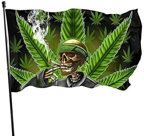Gartenfahne Grüner Marihuana Blatt Unkraut Schädel Dekorative Fahnen Langlebig Flagge Mit Ösen Verblassen Beständig Außenbanner, Für Partys, Veranda