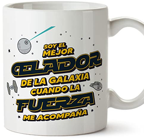 MUGFFINS Tazas para CELADOR hombre - En Español - Mejor de la Galaxia Cuando Fuerza me Acompaña - 11 oz / 330 ml - Regalo original y divertido