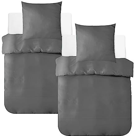 MR&HM Bettwäsche 135x200 4-teilig Baumwolle - Bettbezug-Set aus 100% Baumwolle in der Größe 135x200x2 Plus Zwei Kissenbezüge in 80x80 mit Reißverschluss, komfortable Bettwäsche, Hellgrau