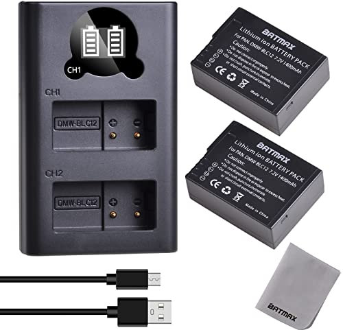 Batmax DMW-BLC12 DMW-BLC12E Replacement Battery and LCD Dual Charger with USB Type C port Compatible with Panasonic Lumix DMC-FZ1000 DMC-GH2 FZ200 FZ300 DMC-G85 G5 G6 G7 GX8 G85