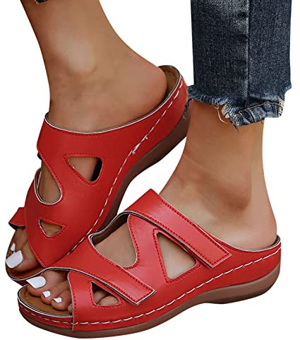 Fulidngzg Sandalen Damen Torthopädische Trekking Badeschuhe mit Fussbett Orthopädische Schuhe Weite H Weich Sandaletten Flach Arch Fit Elegant Sommerschuhe Plateau Sommer Pantoletten Sandalen