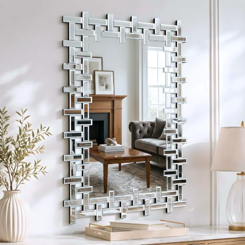Autdot Großer Wohnzimmerspiegel für die Wand, 91,4 x 61 cm, moderner Wandspiegel, dekorativ mit abgeschrägtem Rand, rechteckiger, rahmenloser Spiegel für Badezimmer, Esszimmer, Eingangsbereich