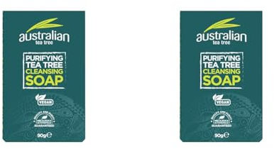 Australian Tea Tree Soap Bar, Purifying, Natural, Vegan, Cruelty Free, Paraben and SLS Free, Cleansing, 90 g (Pack of 2)