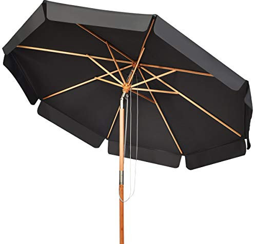 KOMFOTTEU Sombrilla de Ø300cm de Jardín, Parasol Inclinable de Madera y Tejido de Poliéster, Sombrilla de Patio con Protección Solar, Sombrilla Redonda de Manivela para Playa, Terreza (Gris)