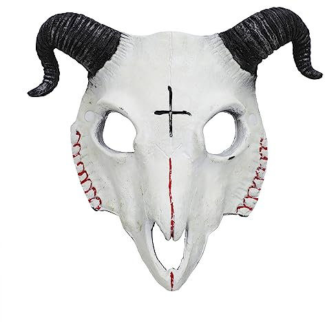 Teufelsmaske Horn Ziegenhörner Schädelmaske Kostümmaske Tiermaske Göttermaske Widder Horn Tier Skelett Maske Monster Cosplay Maske für Maskerade Party und Halloween
