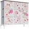 LYNCOHOME Commode rose avec 9 tiroirs en tissu, meuble de rangement avec cadre en métal et dessus en bois pour chambre à coucher, salon, chambre d'enfant, placard