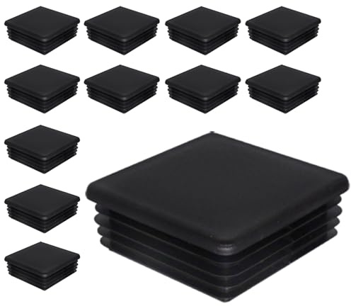 SKIR'CO (12 pièces) Bouchons Carrés en Plastique 70 x 70 mm, Embouts de Tube Mat, Inserts de Tube Carré, Bouchons de Poteau de Clôture, Noir RAL 9005