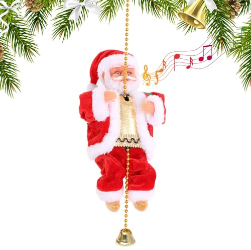 Christmas Electric Rope Climbing Santa with Music 2024 Santa Santa Escalera de Escalada en el árbol de Navidad Santa Claus Adornados de Peluche, Estilo 1