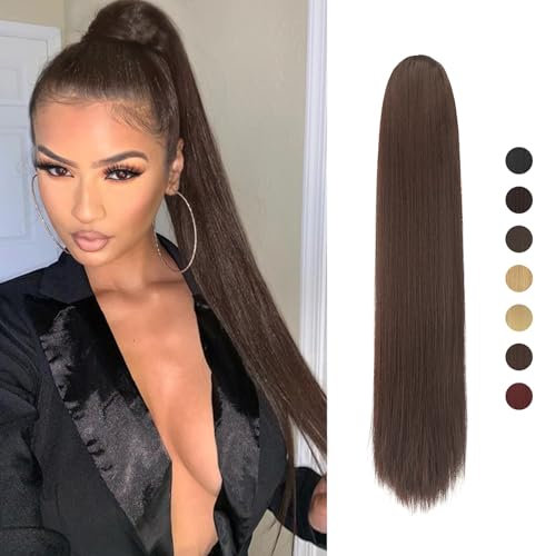 Sofeiyan Pferdeschwanz Haarteil Haarverlängerung mit Kordelzug 60cm Langer Gerade Zopf Pferdeschwanz Natürlicher Weicher Haarverlängerung Synthetische Ponytail Extension für Frauen