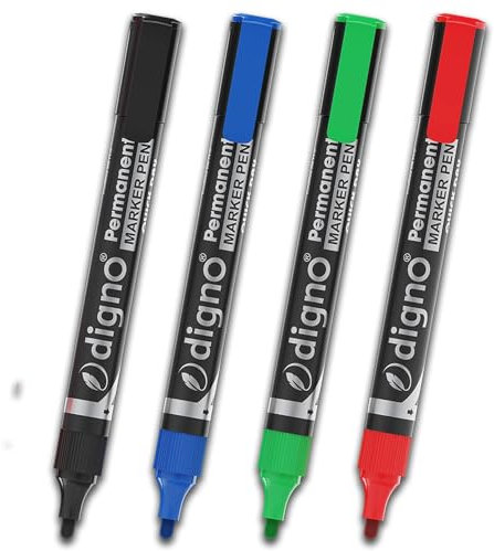 Kajal Permanent Marker – Trocknend, wischfest und wasserfest, 1,5–3 mm runde Spitze, ideal für Karton, Kunststoff, Holz und Metall, Packung mit 4 Farben (blau, schwarz, grün, rot)