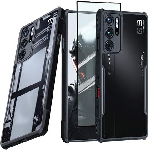 Guizzcg für ZTE Nubia Red Magic 9 Pro / 9S Pro Hülle, [Vergilbungsfrei] Soft TPU Stoßstange + Transparent Acryl Handyhülle, Airbag Schutzhülle Sturzfest [1 Stück Schutzglas], Schwarz