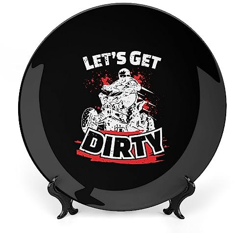 Cross Dirty Bike Bone China Plate with Stand Round Decorative Plate Vintage Home Wobble Plate