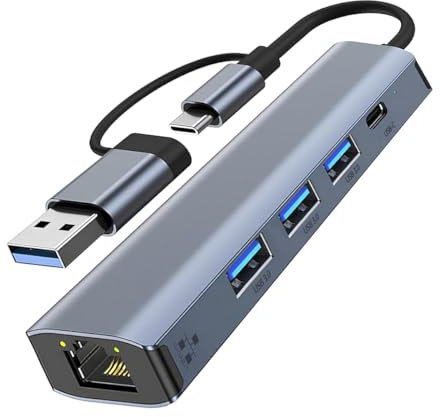 Adaptateur USB Ethernet, Aplimln Adaptateur USB C vers RJ45 Ethernet 1000Mbps avec 3xUSB 3.0, Adaptateur Ethernet USB C Multiport Compatible avec Windows/Mac/Linux/Chromebook