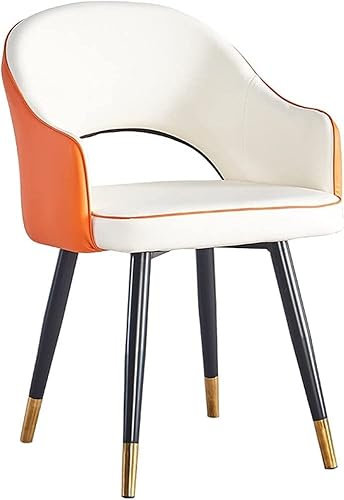 XMDEUR Nordische Esszimmerstühle, Moderne Wohnzimmer-Esszimmer-Akzent-Sessel, Beistellstuhl aus PU-Leder mit Metallbeinen (Farbe: Orange + Weiß)