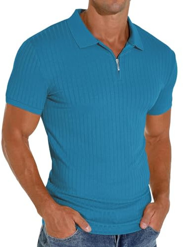 Sailwind Polo da uomo con cerniera, classica, elasticizzata, slim fit, casual e da lavoro, Blu ottanio, M
