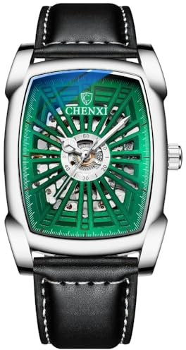 DAXIAOYU Luxuriöse Herren-Armbanduhr, modisch, quadratisches Zifferblatt, automatische mechanische Uhr, Leder, hohlgeschnitztes Design, Herren-Armbanduhr, leuchtend, wasserdicht, Tourbillon-Uhr,