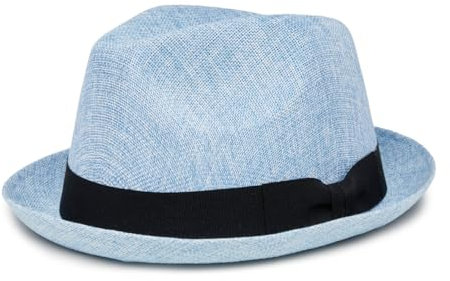 Funky Junque Fedora-Hüte für Herren, Pork Pie, Trilby, Strand-Sonnenhut, kurze Krempe, kubanische Frauen, Unisex, Sommer, LSF 50+, Hell, blau, L/XL
