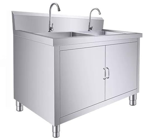 Fregadero Doble de Acero Inoxidable Mueble de Fregadero Independiente Fregadero Utilitario con Grifos Fregadero de Cocina con Patas Ajustables for Una Amplia Gama de Aplicaciones Fácil de Limpiar