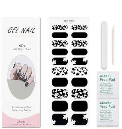 Halloween Black White Ghost Gel Nail Strips, KALEFUL Semi Cured Gel Nail Stickers Nail Art Decoration Design Supplies