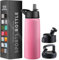 750ml Triple Walled, Insulated Water Bottles with Straw - Stainless Steel Metal Bottle W/ 3 Leak Proof Lids - For Travel, School, Sports, Gym/Men, Women (Striking French Rose)