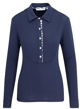 Swing Out Sister Ladies Long Sleeve Polo Shirt with Soft Cotton Finish in Navy Blue-XLarge