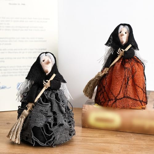 Scopa da strega, ottima aggiunta alla tua collezione di decorazioni natalizie (arancione)