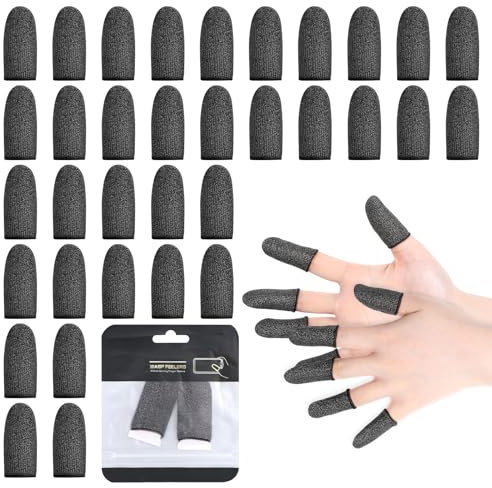 KALIONE 40 Stück 24 Nadel Silberfaser, Gaming Finger Sleeves, Atmungsaktiv, Nahtlos, Schweißhemmend, Touchscreen Fingerlinge für Handyspiele, Einzeln Verpackt