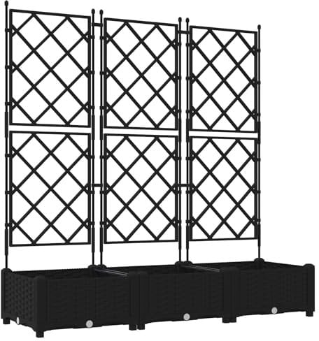 vidaXL Jardinière avec Treillis 3 pcs Noir 120x40x125.5 cm
