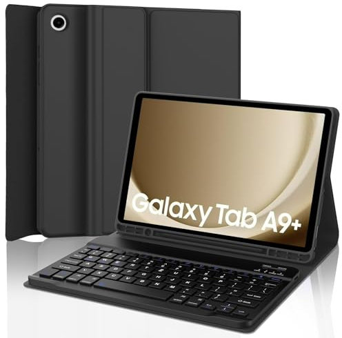 WALWALO Samsung Tablet A9 Plus Hülle Mit Tastatur - QWERTZ Deutsches Layout, Galaxy Tab A9 Plus Hülle Mit Tastatur 11 Zoll 2023, Magnetische Abnehmbare Keyboard für Samsung Tab А9+/A9 Plus