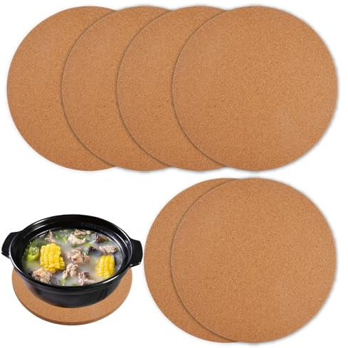 6 Stück Korkuntersetzer Rund 19cm Runde Topfuntersetzer Kork für Töpfe | Untersetzer, rutschfest, Langlebig, für Kaffee, Tee, Wasserkocher, Töpfe, Pfannen, für Schüsseln, Küchenutensilien