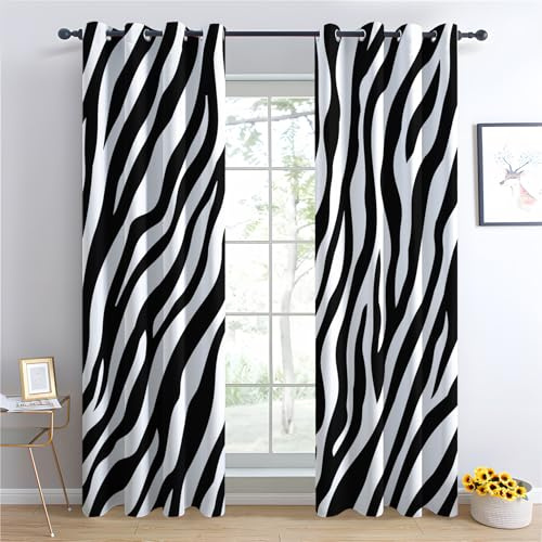 Luxfieo Zebramuster Vorhänge Schwarz Weiß Tiermuster Vorhang Blickdicht Gardinen Verdunklungsvorhänge mit Ösen Thermovorhang für Wohnzimmer Schlafzimmer Fenster Deko 2er Set H 260 x B 140 cm R#322