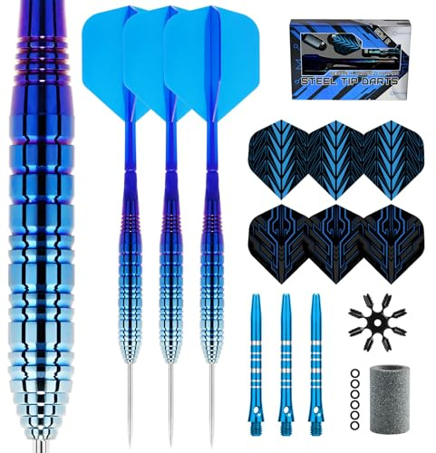 Aiqilai Darts-Set, professionell, 22 g, Regenbogen-galvanisierter Schaft, integrierter Flight und 3 Schäfte, Aluminium-Schäfte, mit Flugschutz, Schärfer, O-Ringe
