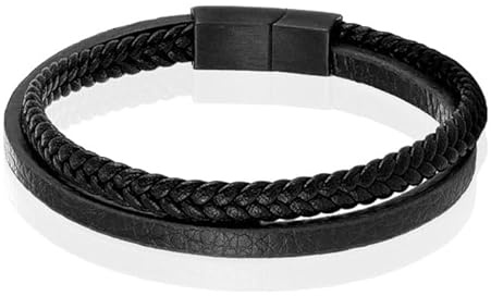 Mendes Minimalistisches Herren Armband aus Leder - 2 Stränge, Schwarz-19cm