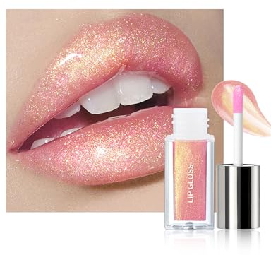 Glitzer Lippenstift Flüssiger Lipgloss, Hellrosa Hydrating 3D-Volume-Effekt | Holographic Glänzend Lipstick mit Hauchzarter Farbsschleier, Langlebig Wasserfest Non-sticky, Lip Makeup für Frauen Mädchen
