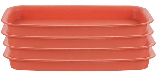 Housoutil Lot de 4 Plateaux Récupérateurs D’Eau Rectangulaires en Plastique Brique Rouge 20 CM pour Pots de Fleurs Bacs à Terreau Soucoupes pour Plantes D’Intérieur pour Jardinage et