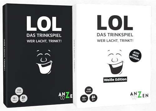 ANZEN LOL - Das Trinkspiel - Doppelpack | Wer lacht, trinkt! | Trinkspiele Revolution | Partyspiele für Erwachsene mit Lachgarantie | Geschenk-e für Männer und Frauen | Gesellschaftsspiele