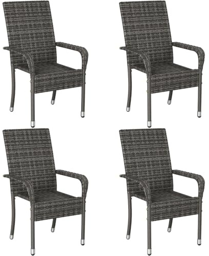 Yaheetech 4er Set Polyrattan Gartenstühle Stapelbar, Rattanstühle Stapelstuhl mit Armlehnen & Rückenlehne, Rattan Stuhl Balkonstuhl mit Verstellbaren Schutzfüßen für Garten Balkon Terrasse, Grau