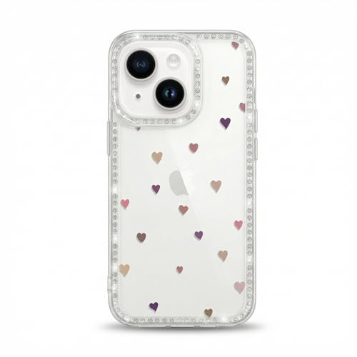 BinBoom Crystal Transparent Case for iPhone 15, Love Heart | Elegant Anti-Yellowing TPU Shockproof Protective Cover for Women Girls, Luxury Bling Glitter Rhinestone Cleer Case