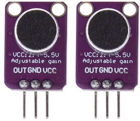 Electret Microphone Amplifier Module | MAX4466 Chip with Adjustable Gain 25x to 125x | High Sensitivity Mic for Microcontroller/Voice/Audio Projects | 2 - Pack