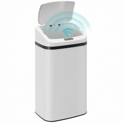 HOMCOM 48L Sensor Bin, Stainless Steel Automatic Kitchen Bin, White | Soft Close Lid, Fingerprint-Proof, for Recycling and Waste