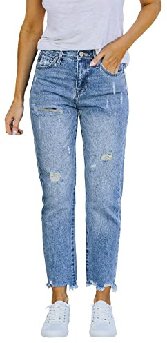 Sommarjeans dam över knäet - sommarbyxor dam lätta slitsbyxor med fransar byxor hög midja push up leggings kurvig passform mode jeans casual streetwear