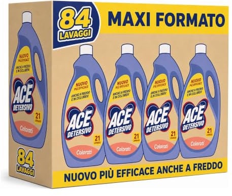 ACE Detersivo Igienizzante Colorati – Detersivo Liquido Lavatrice per capi Colorati, Protegge Colori, Rimuove Sporco, Bucato pulito e Fresco anche a freddo, Efficace e Profumo Duraturo, 84 lavaggi